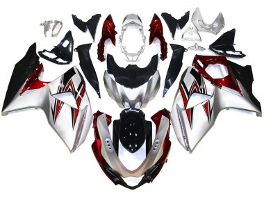 Silver with Red Hints 2009-2016 Suzuki GSXR 1000 Motorcycle Fairings