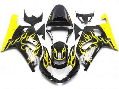 Vibrant Yellow Flame 2001-2003 Suzuki GSXR 600-750 Motorcycle Fairings