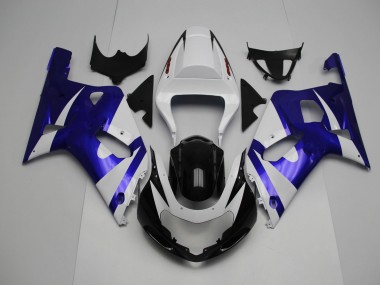 White and Blue 2001-2003 Suzuki GSXR 600-750 Motorcycle Fairings