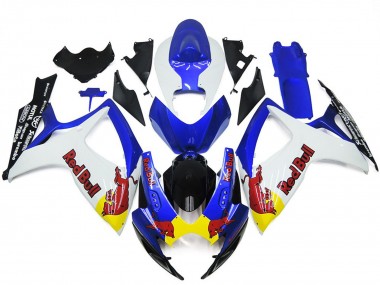 White and Blue Red Bull Custom 2006-2007 Suzuki GSXR 600-750 Motorcycle Fairings