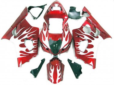 White and Red Flame 2003-2004 Suzuki GSXR 1000 Motorcycle Fairings