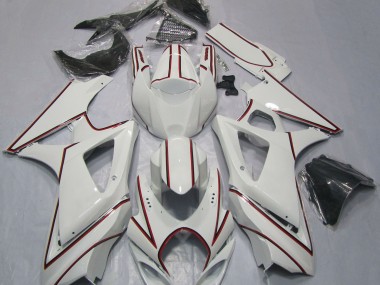 White with Red Pin Stripe 2007-2008 Suzuki GSXR 1000 Motorcycle Fairings